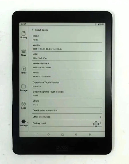 ONYX BOOX Nova 2 Wi-Fi 32GB 7.8in eBook Reader Without E-Pen - Black