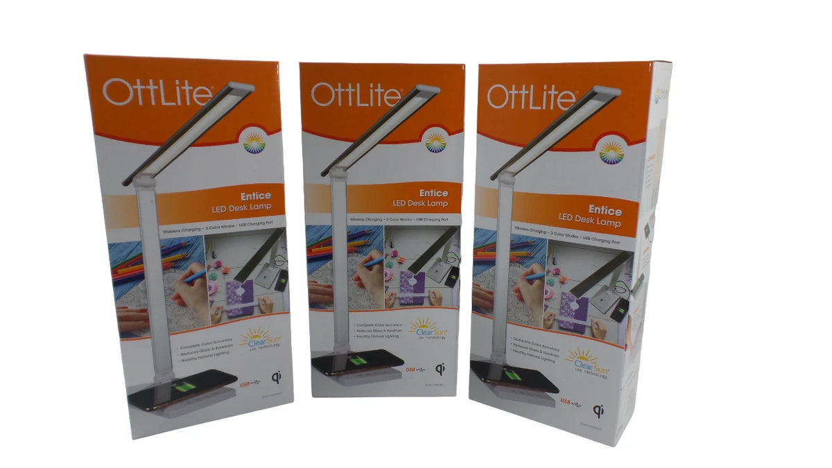 Lot of 3 Ottlite Entice LED Desk Lamp w/ Wireless Charging -Free Shipping