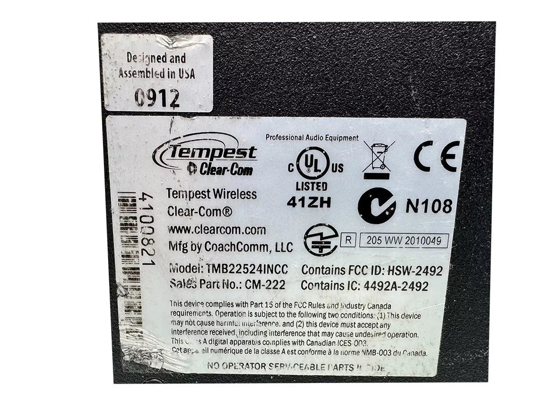 Clear-Com Tempest 2400 Digital Wireless Intercom System CM-222
