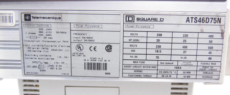 Telemecanique Square D Altistart 46 Soft Start ATS46D75N 50HP 460V 68A