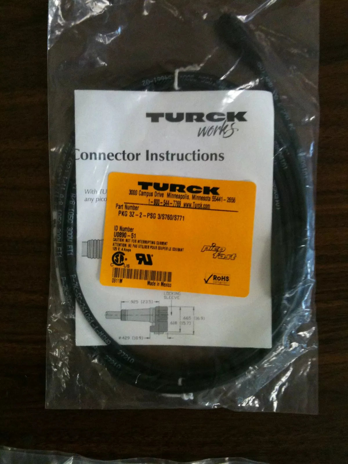 Turck PKG 3Z-2-PSG 3/S760/S771 Cordset 2 Meters