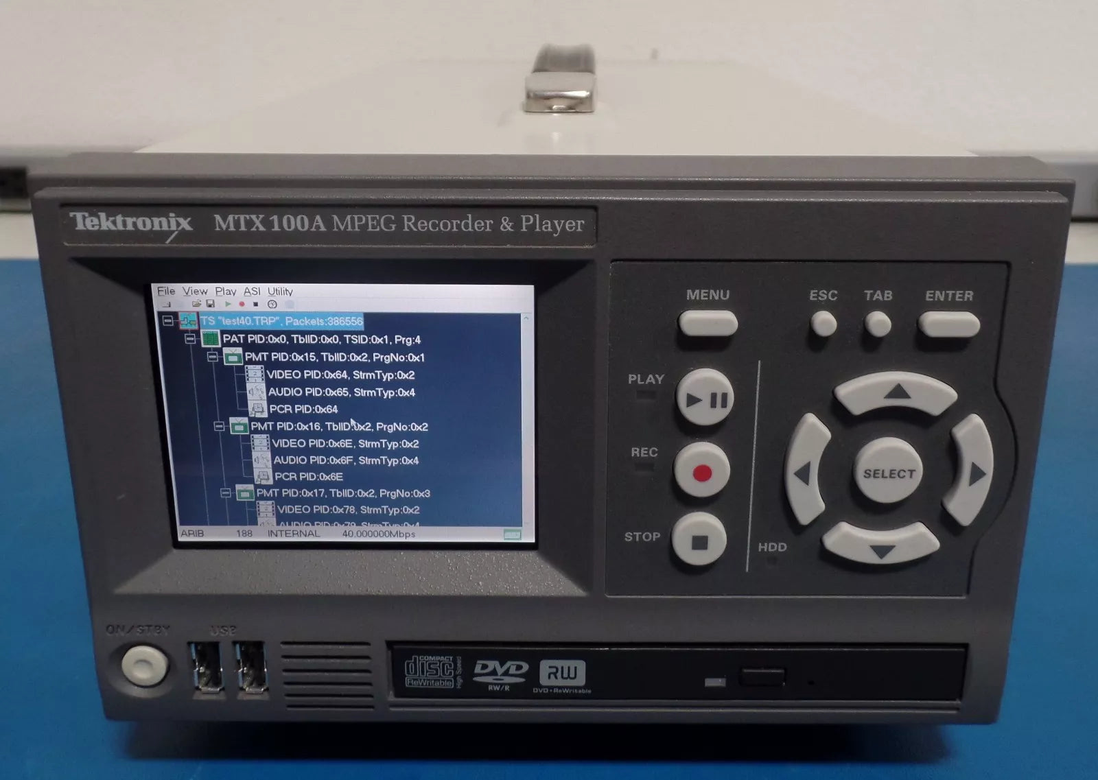 Tektronix MTX100A MPEG Recorder & Player with Sample Streams Software & Option 01