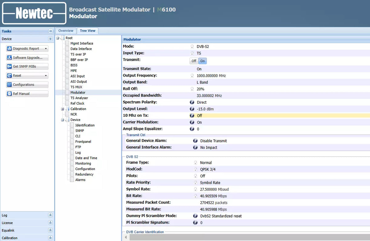 NEWTEC M6100 Broadcast Satellite Modulator Full Feature 1.3.2.33140