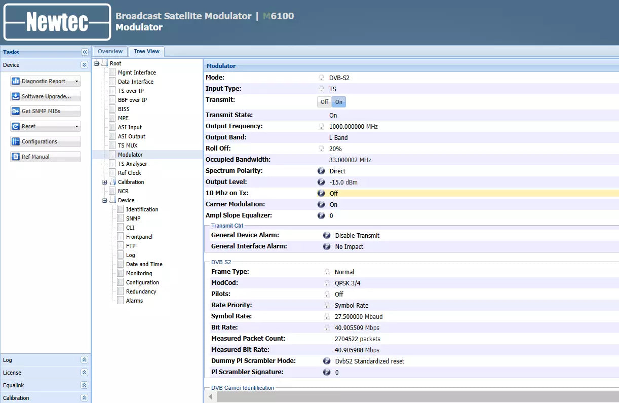 NEWTEC M6100 Broadcast Satellite Modulator Full Feature 1.3.2.33140