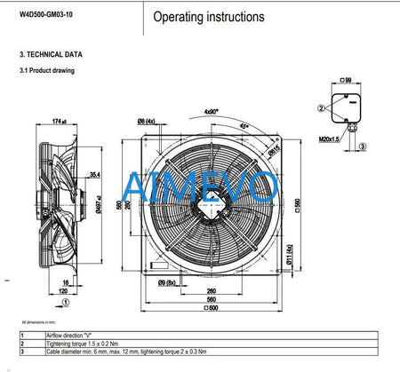 Ebmpapst W4D500-GM03-10 EBM Axial Fan 400VAC φ500MM for Air Conditioning Cooling