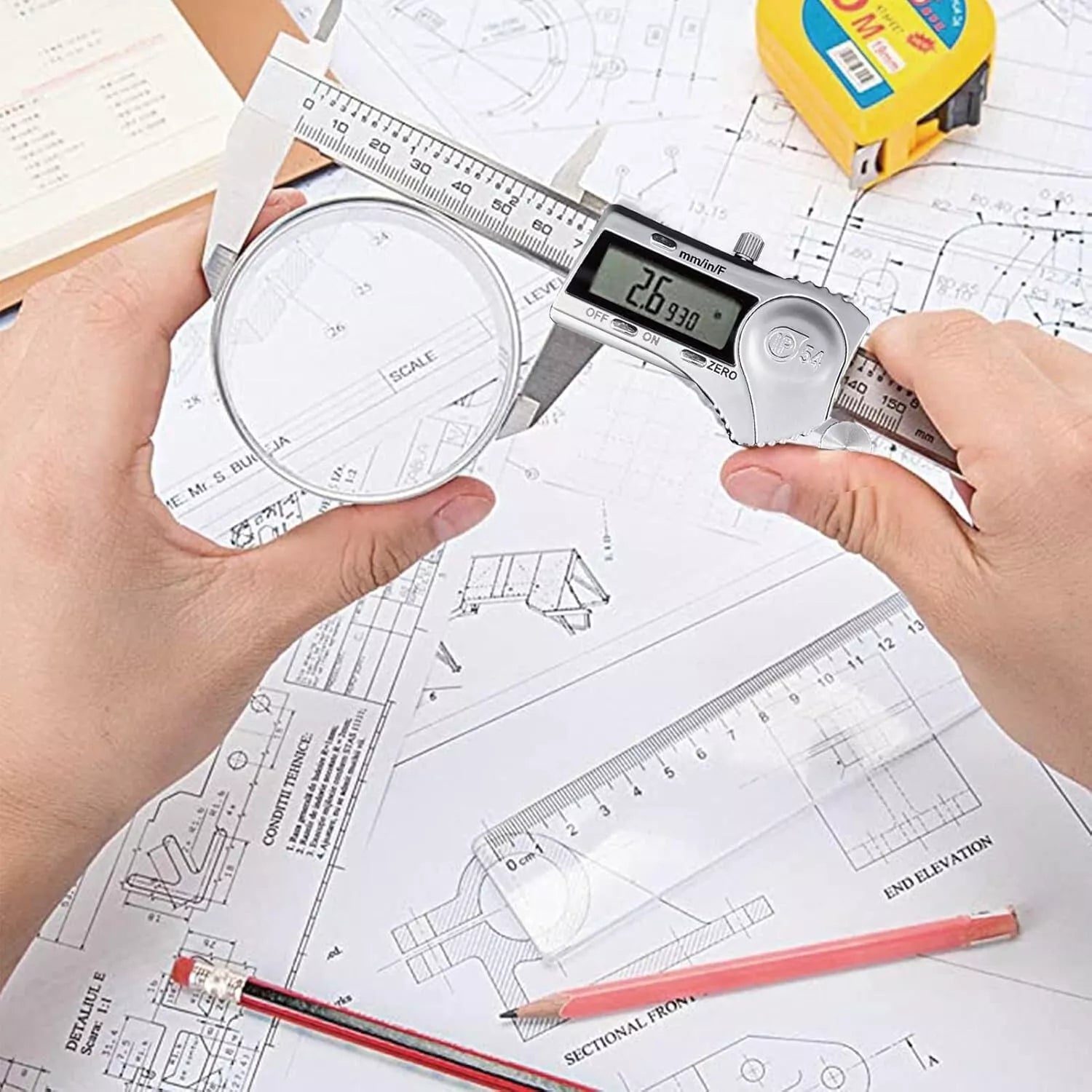 6-Inch Digital Caliper-150mm Steel Waterproof Inch/Metric/Fraction Conversion