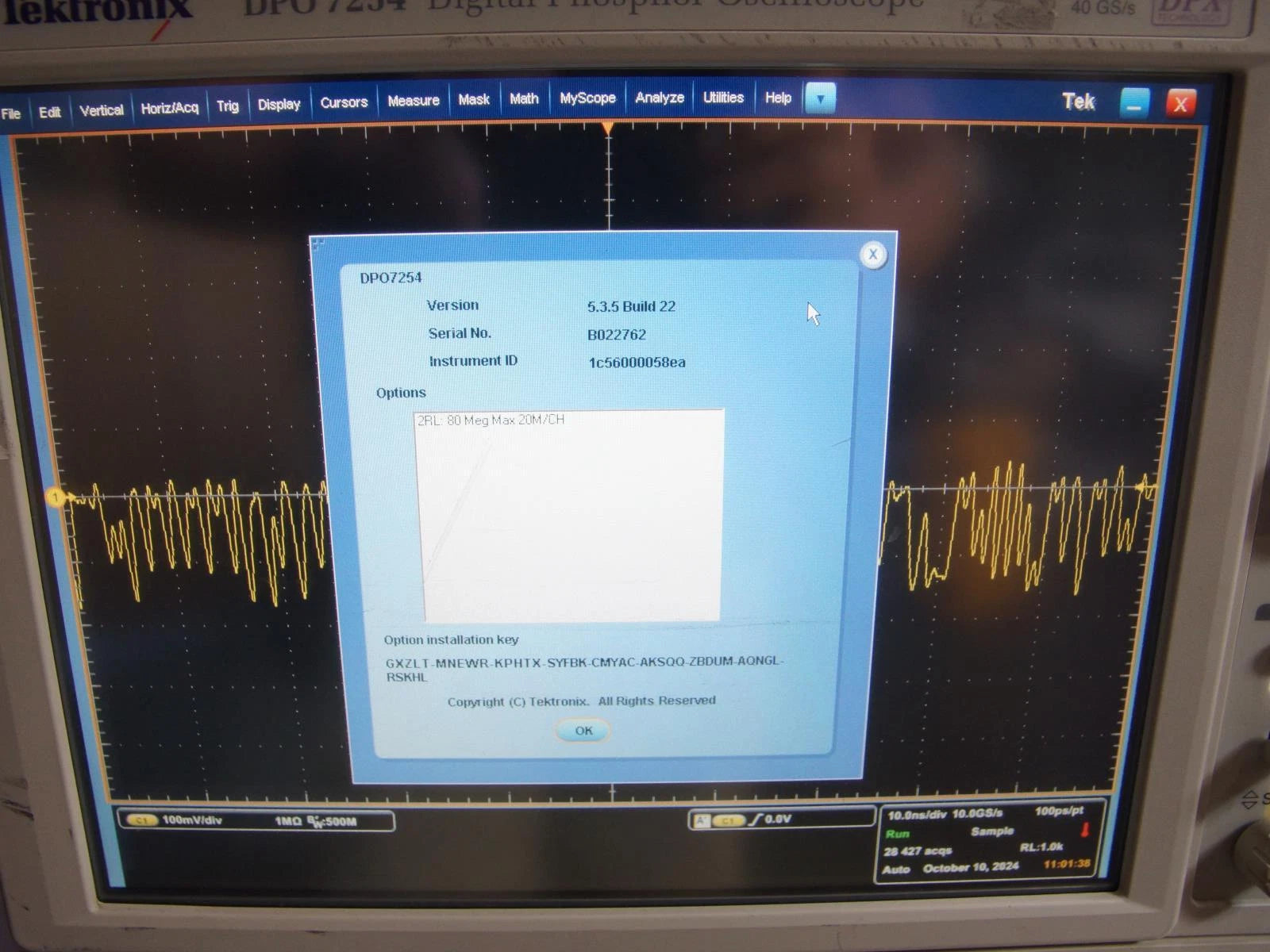 Tektronix DPO7254 Digital Phosphor Oscilloscope 2.5GHz, 40Gs/s AS-IS