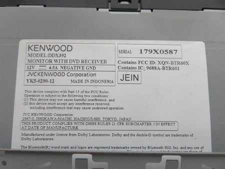 KENWOOD EXCELON DDX392 MONITOR DVD RECEIVER - Free shipping