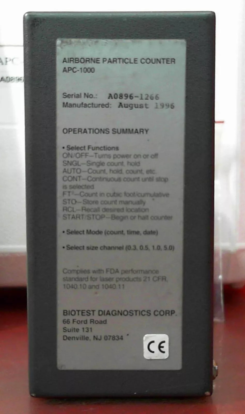 BIOTEST APC-1000 A0896-1266 APC Airborne Particle Counter