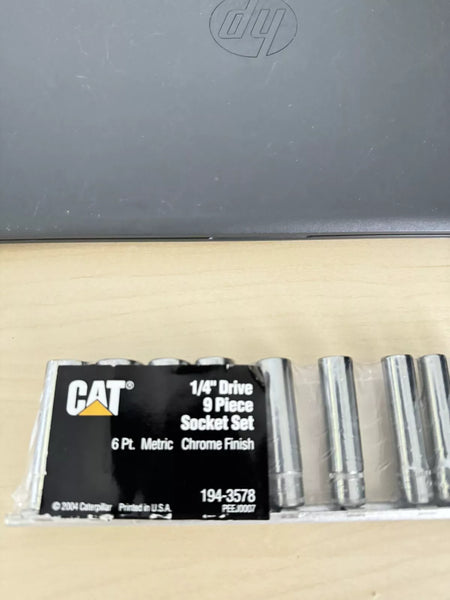 CAT 194-3578 1/4 Drive 9 Piece Socket Set 6 Pt. Metric Chrome Finish