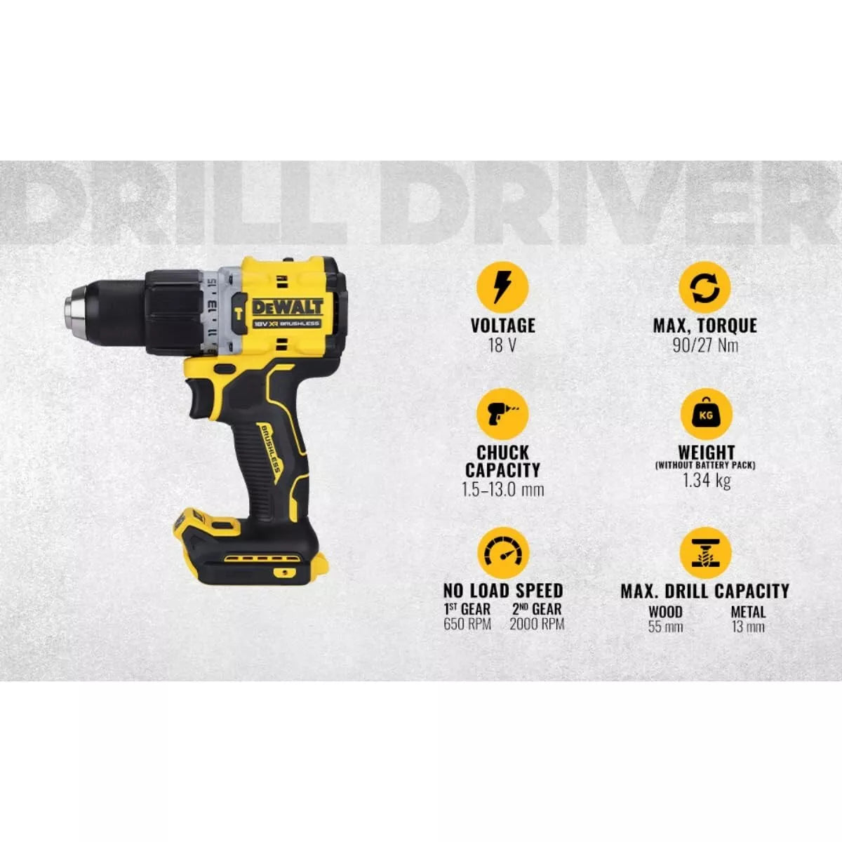 DEWALT DCD805N-XJ 13mm 20V Max XR Brushless Cordless Hammer Drill 90Nm