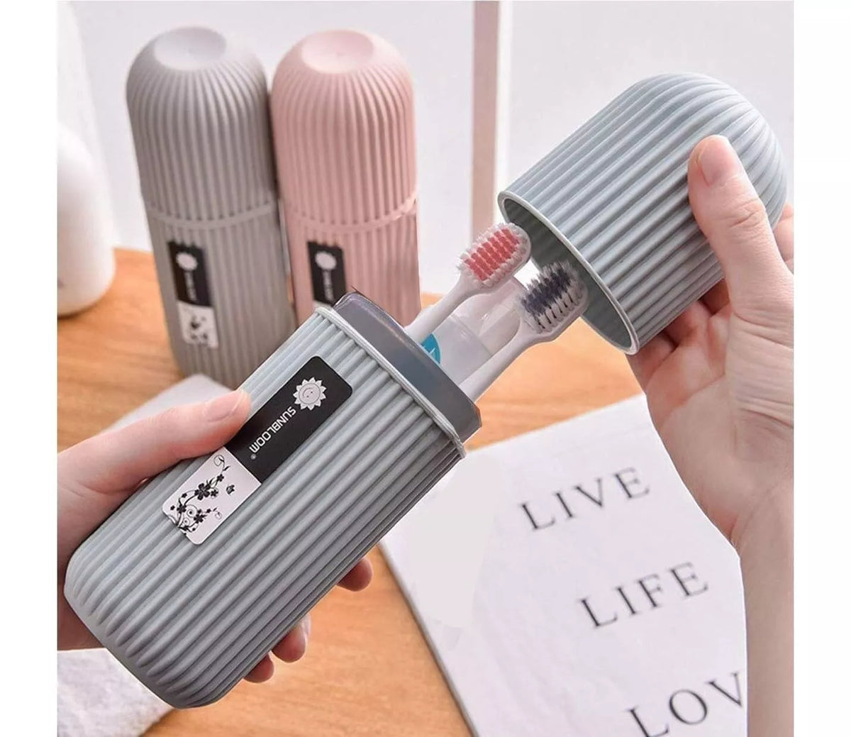 2Pc Capsule Travel Toothbrush & Toothpaste Holder Case - Portable Plastic Storage