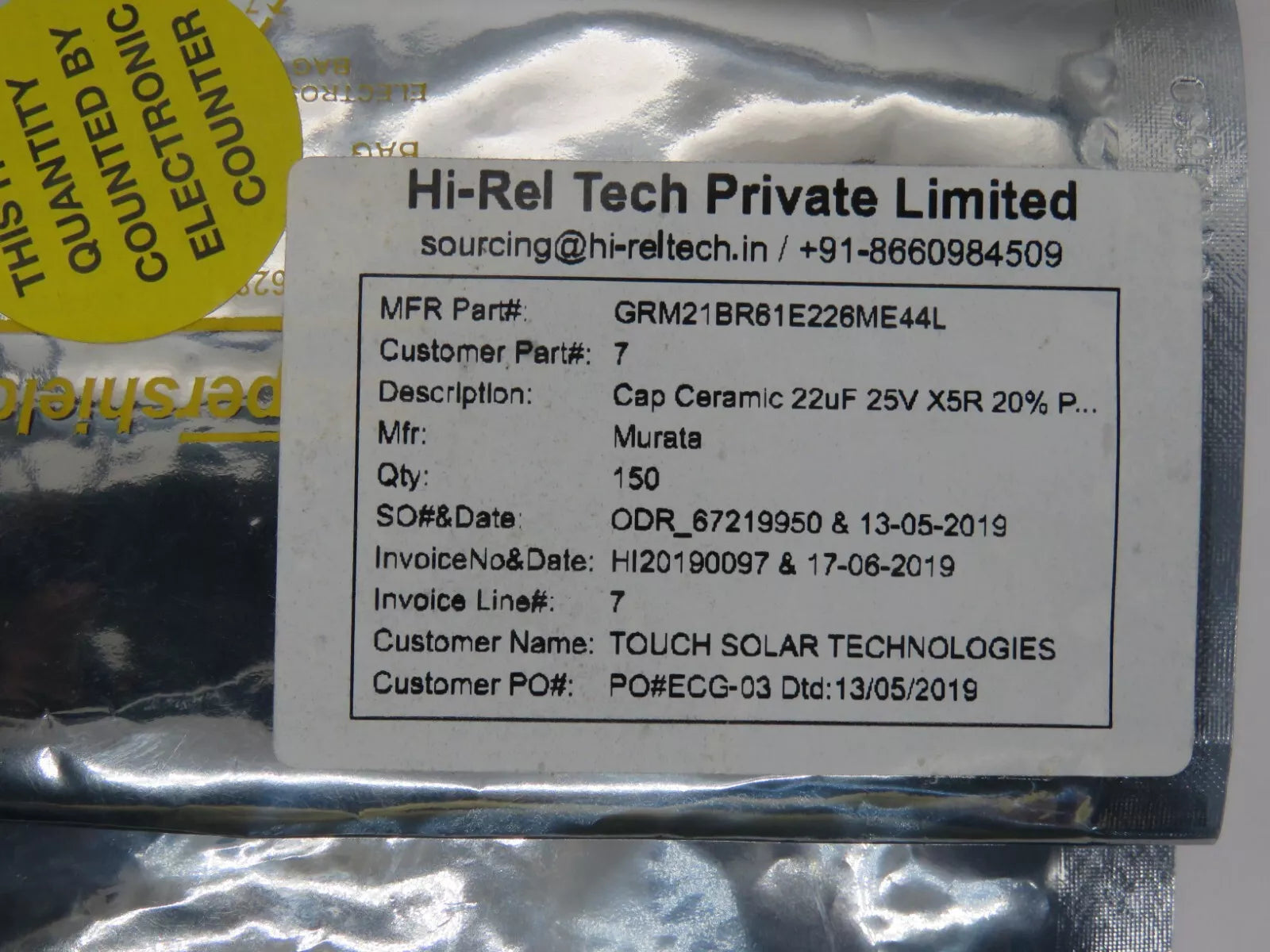 Murata GRM21BR61E226ME44L Ceramic Capacitor 22 µF, 25 V