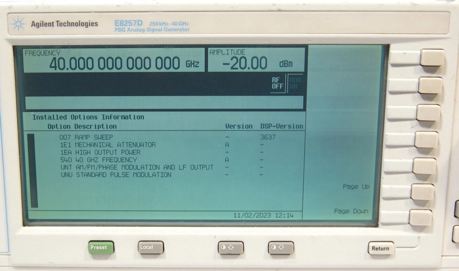 Agilent E8257D PSG 250kHz-40GHz Analog Signal Generator OPT 007 1E1 1EA 540 UNT