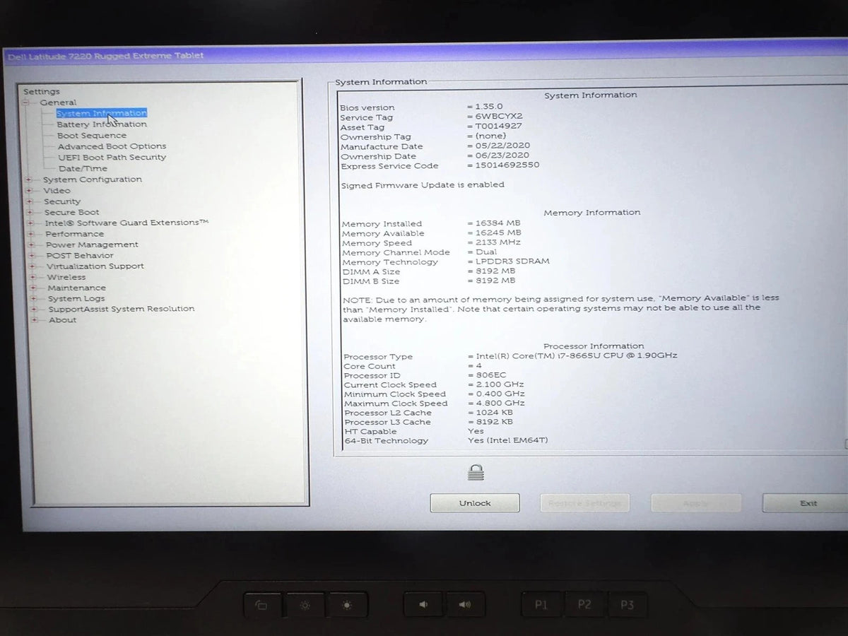 Dell Latitude 7220 Rugged Extreme Core i7-8665U 1.9GHz 16GB 256GB Win 11 pro