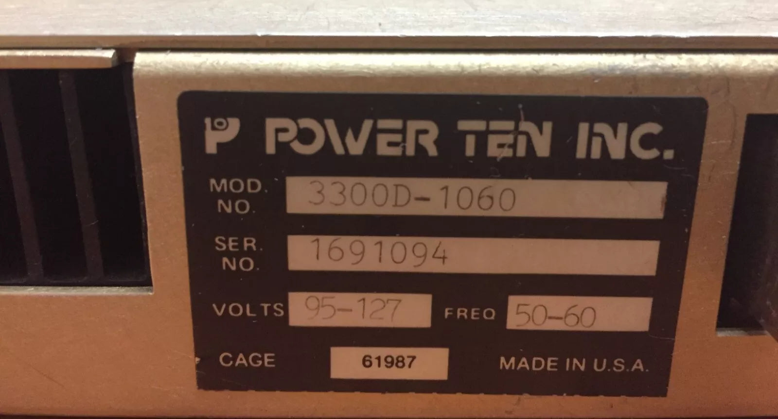 Power Ten Model 3300D-1060 DC Power Supply, 95-127V, 50-60Hz