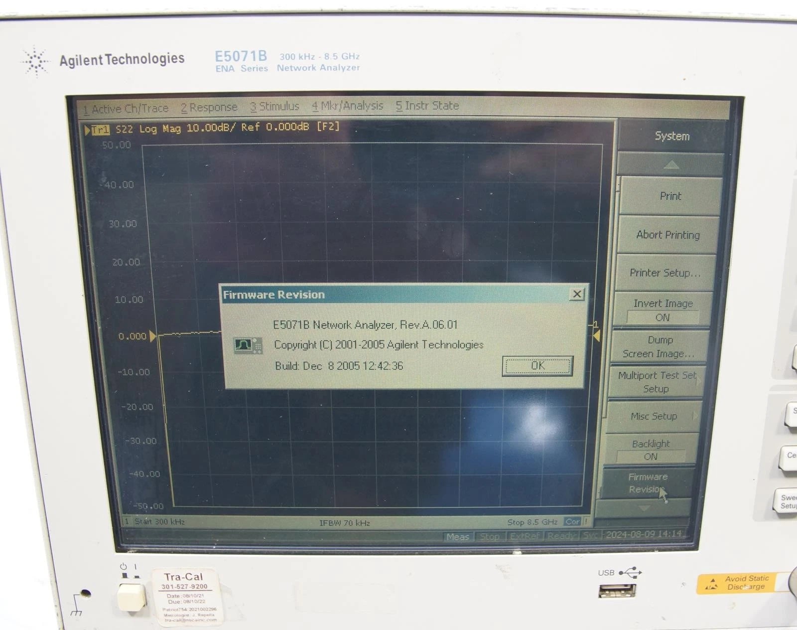 Agilent Keysight E5071B 9kHz - 8.5GHz ENA Network Analyzer OPT 016 214 UNQ
