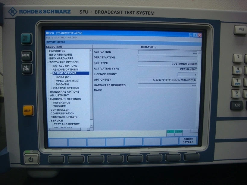 Rohde&Schwarz SFU K1/K20 DVB-T Broadcast Test System