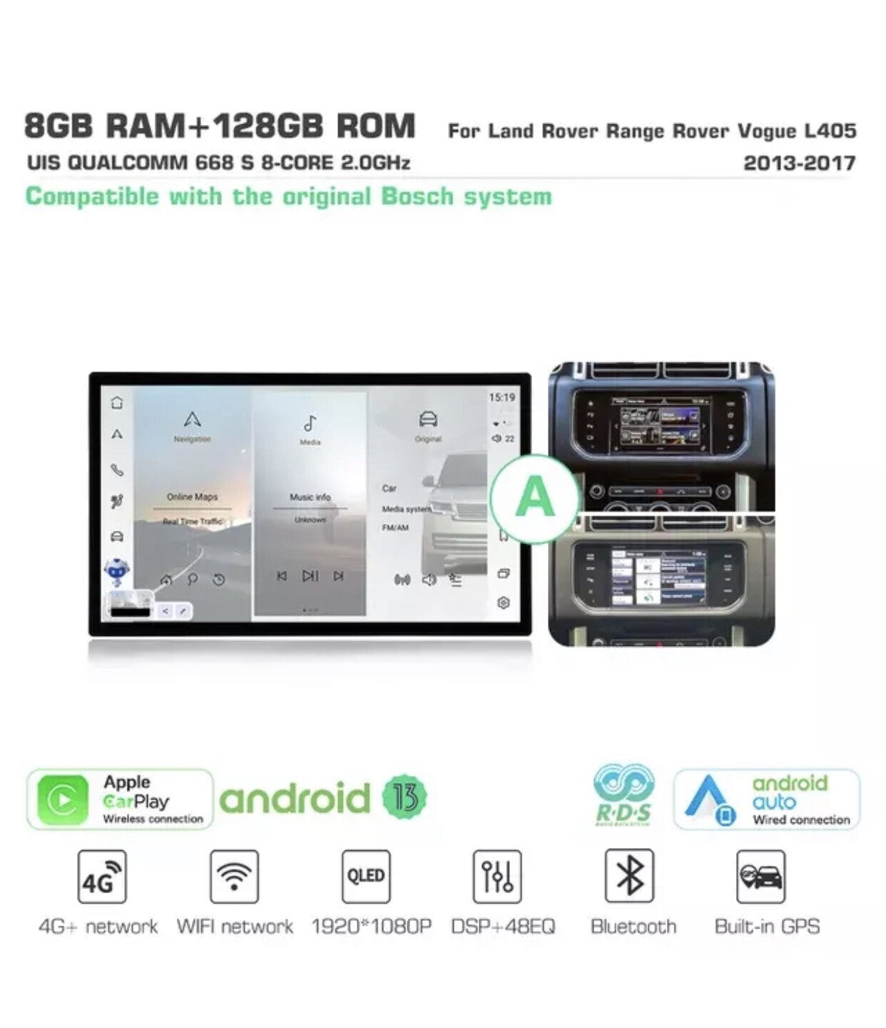 Für Range rover vogue L405 sport L494 13.3" Android autoradio GPS Navi CarPlay