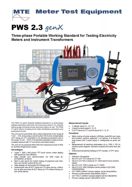 MTE PWS 2.3 GenX Three-phase Portable Working Standard for Meter - XG eqpt