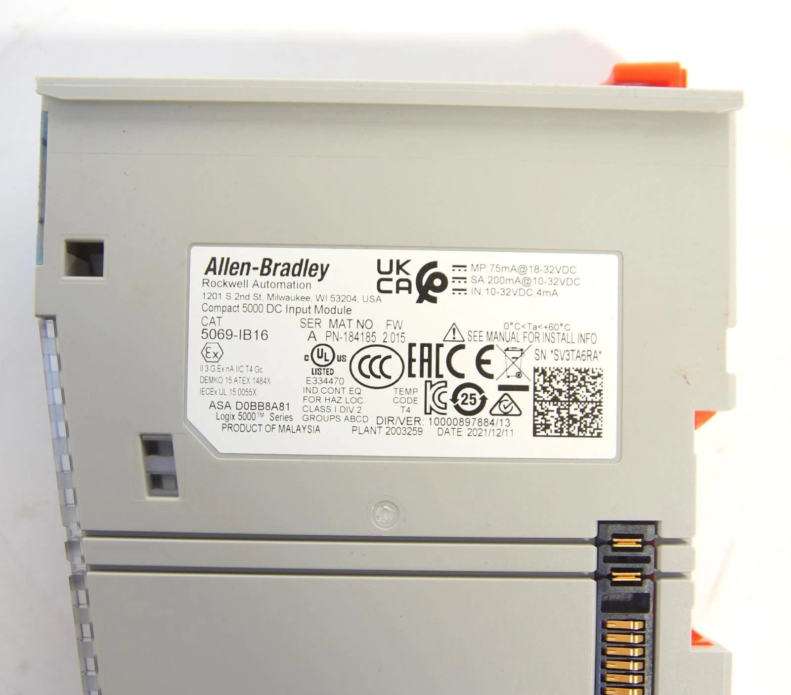 Allen Bradley 5069-IB16 Ser A Compact 5000 DC Input Module PN-184185 V2.015