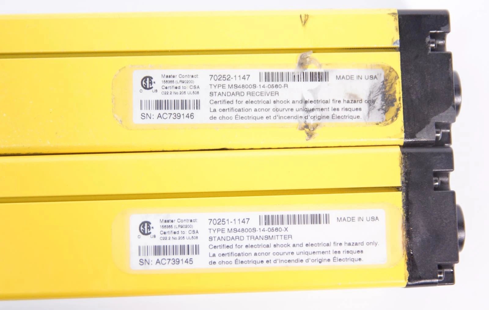 Omron MiniSafe MS4800S Light Curtains Receiver 14-0560-R & Transmitter 14-0560-X