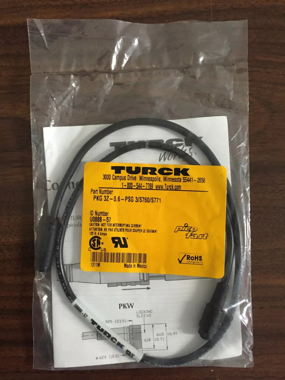 Turck PKG 3Z-0.6-PSG 3-S760-S771 Cordset 0.6 Meter