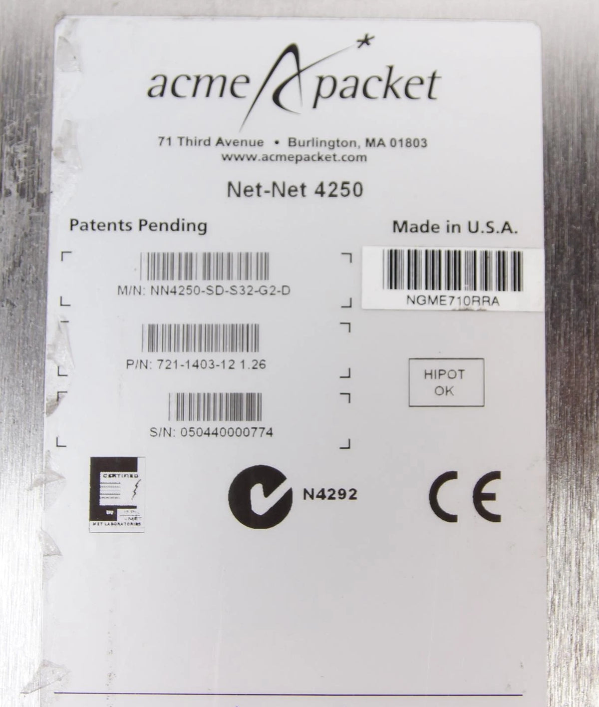 Acme Packet NET-NET 4250 NN4250-SD-32-G2-D Session Director