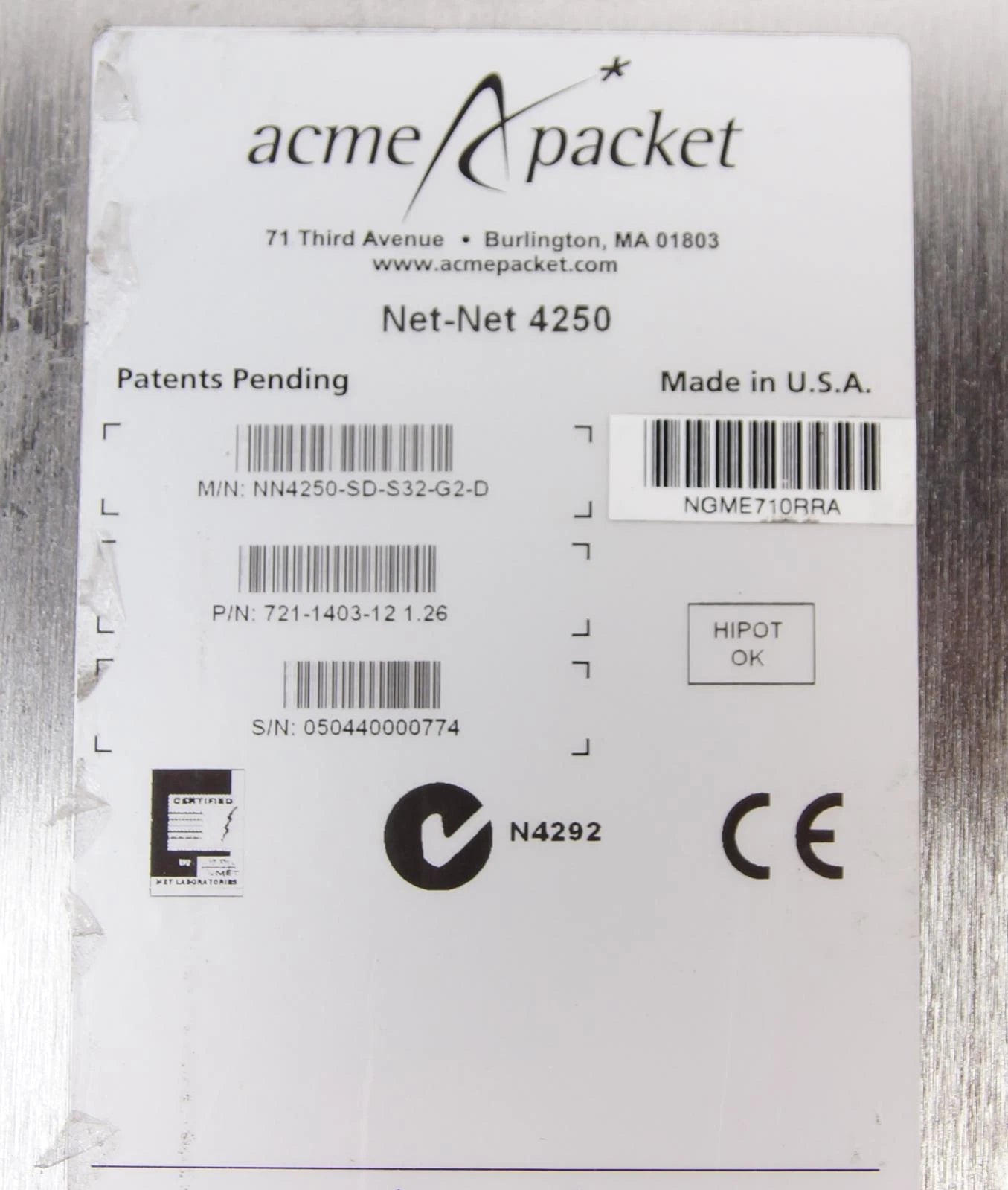 Acme Packet NET-NET 4250 NN4250-SD-32-G2-D Session Director