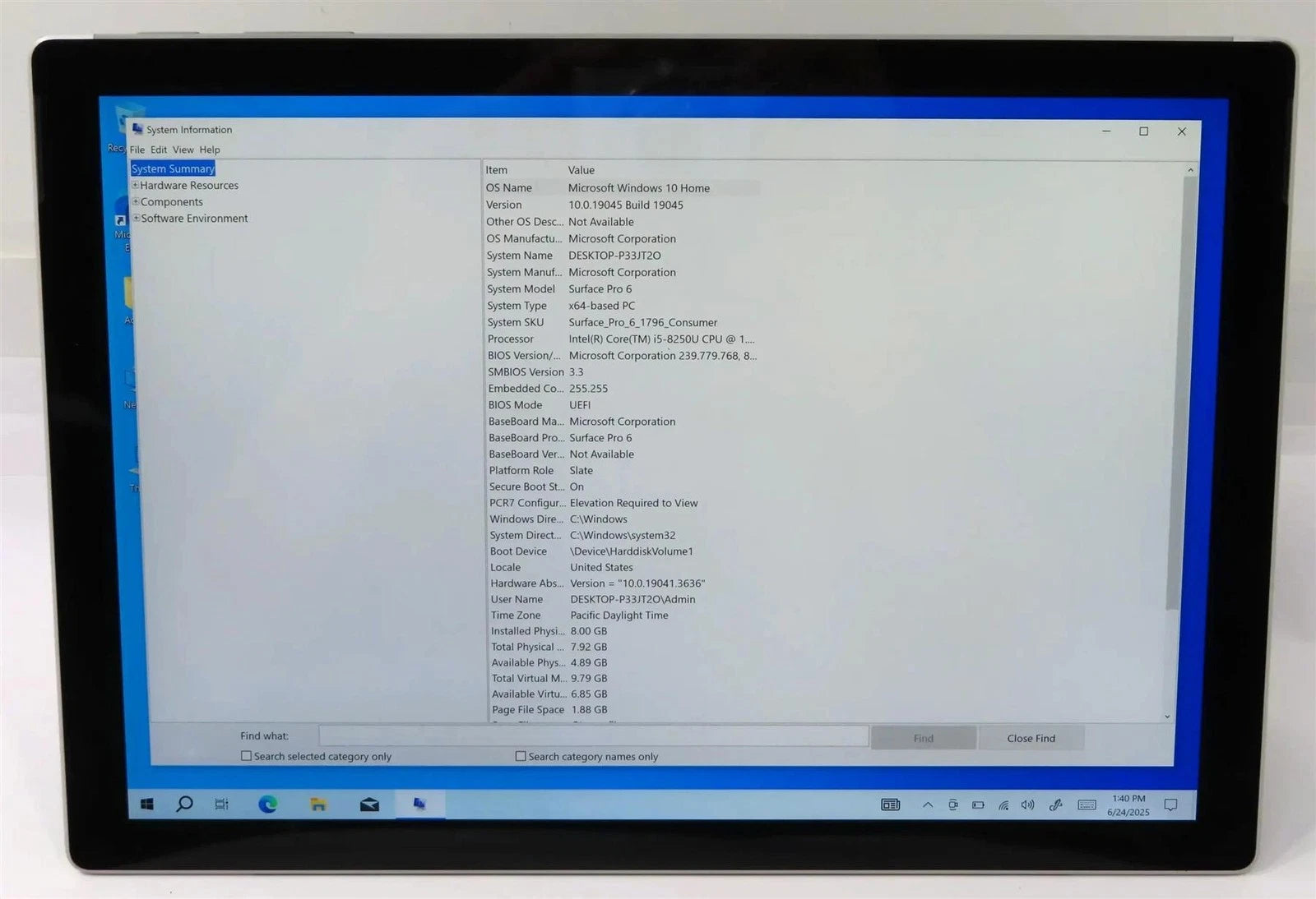 Microsoft Surface Pro 6 1796 Core i5-8250U 1.60GHz 8GB 128GB Win 10 Home