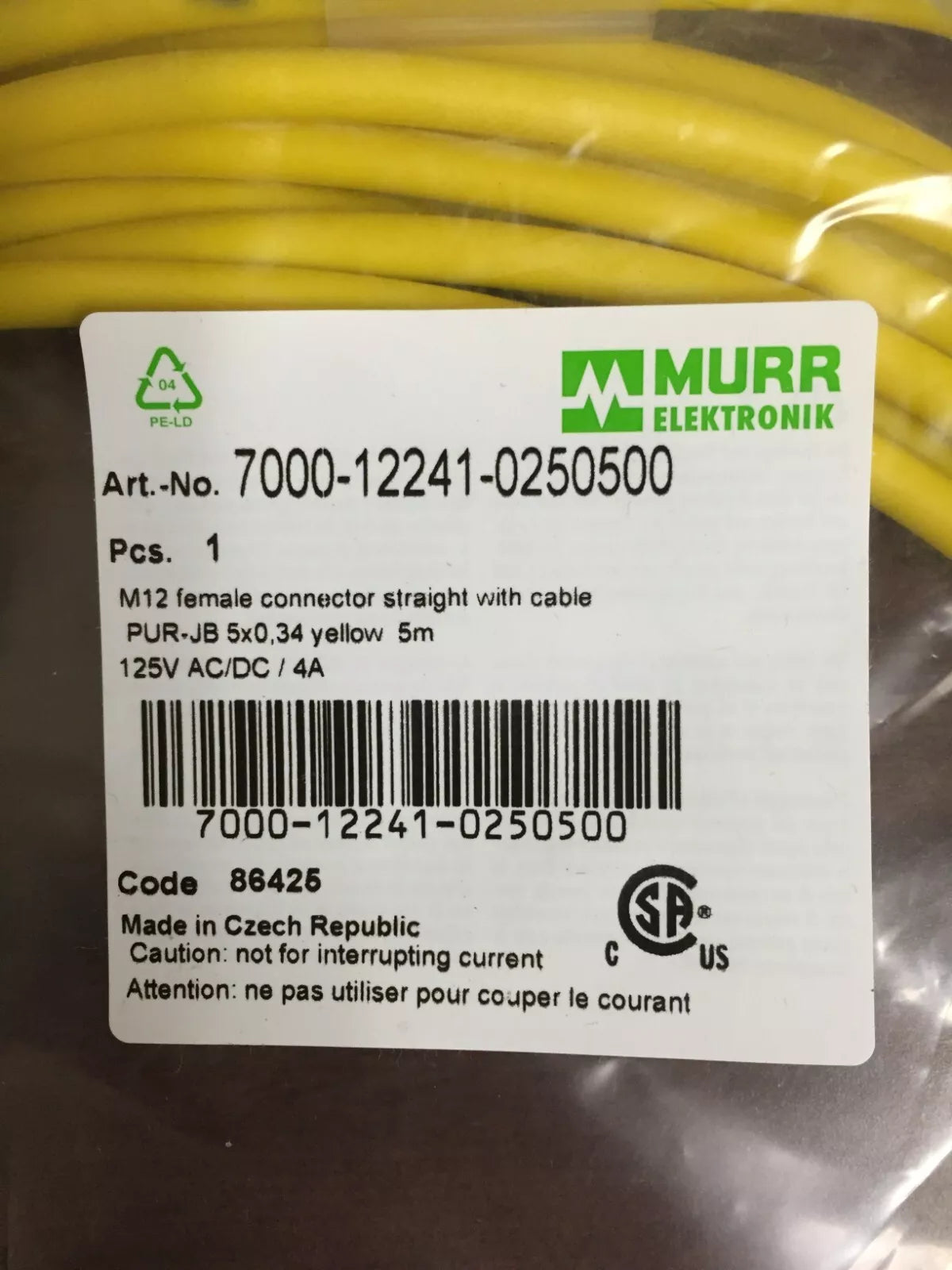 Murr Elecktronik 7000-12241-0250500 M12 Female Connector with Straight Cable 5