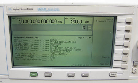 Agilent E8257D PSG 250kHz -20GHz Analog Signal Generator 007 1E1 1ED 520 UNT UNU