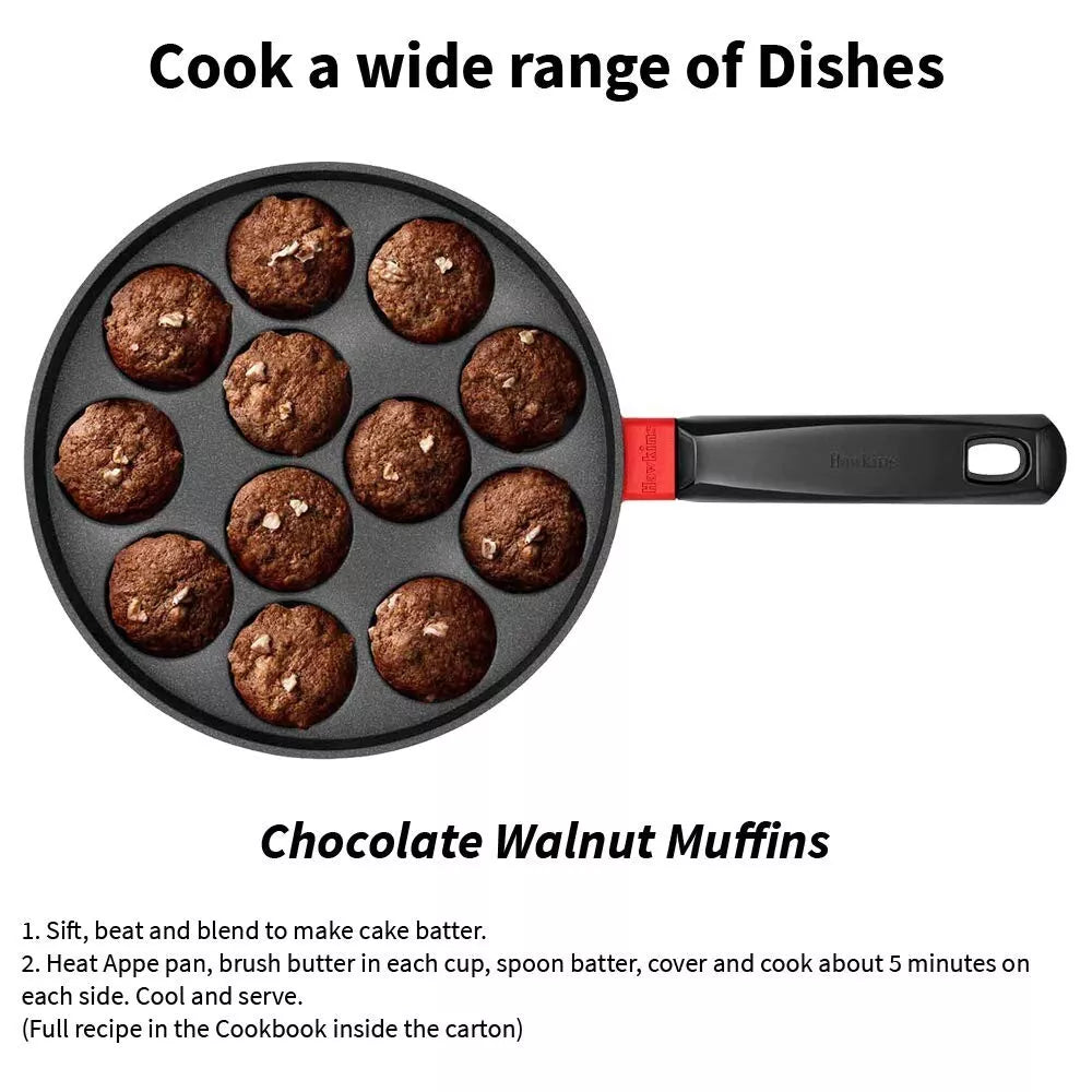 Hawkins Nonstick Appe Pan 12-Cup Cast Aluminium 22cm with Glass Lid Black & Red