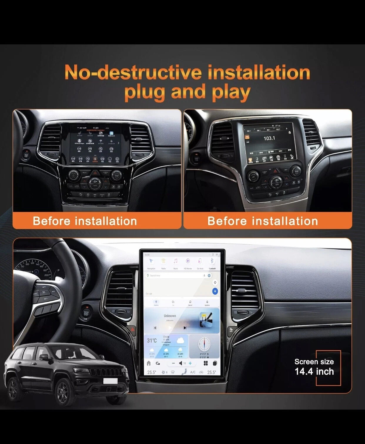 Android Tesla Car Radio  2Din Stereo Receiver for Jeep Grand Cherokee 2014-2019
