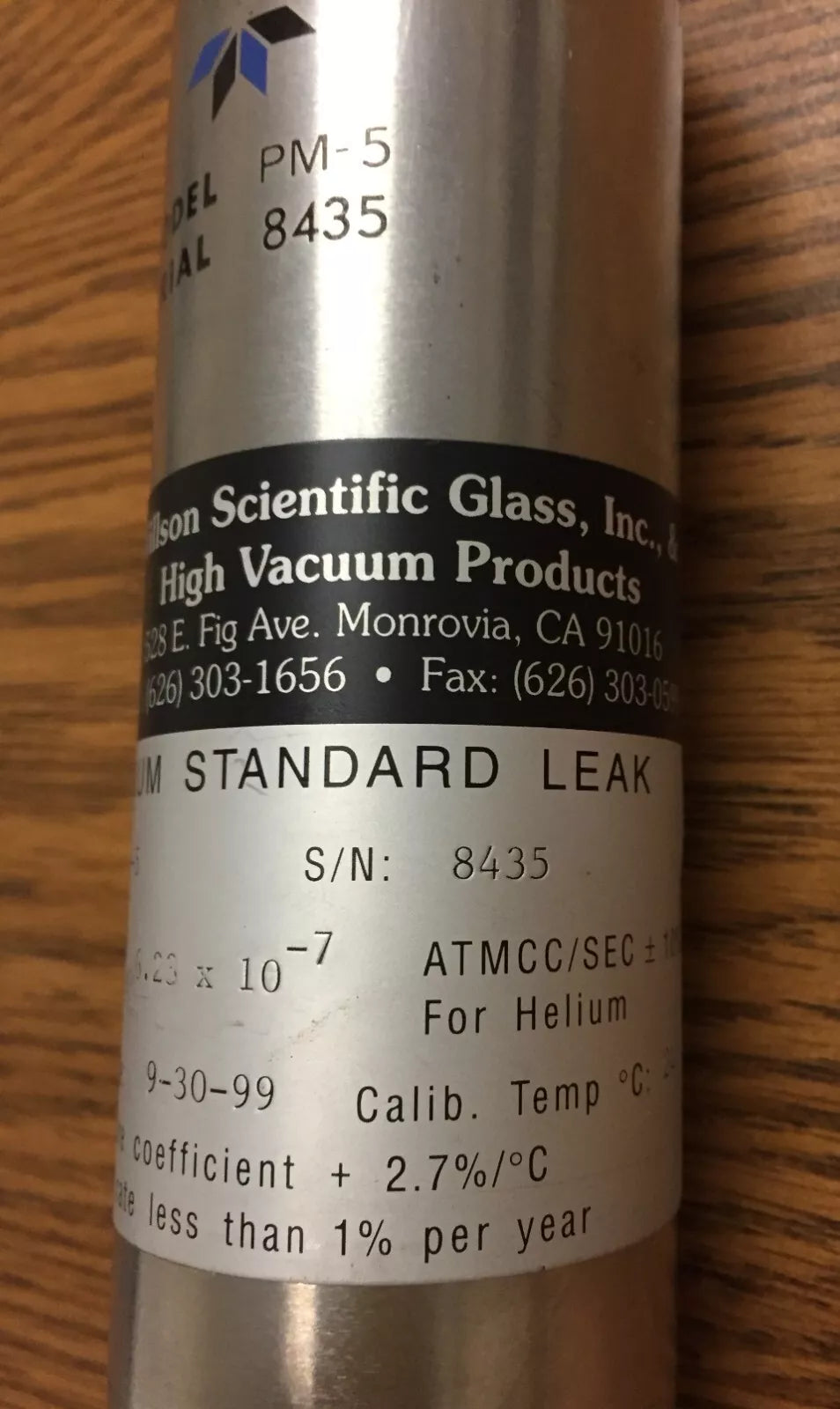 Wilson Scientific PM-5 Helium Leak Standard 6.23 x 10⁻7 Leak Rate