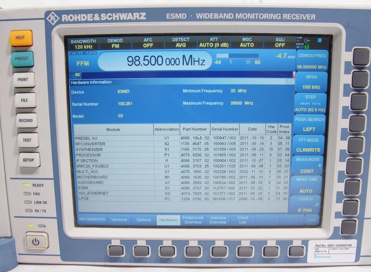 Rohde & Schwarz ESMD Wideband Monitoring Receiver Options PS DDC WB CALIBRATED