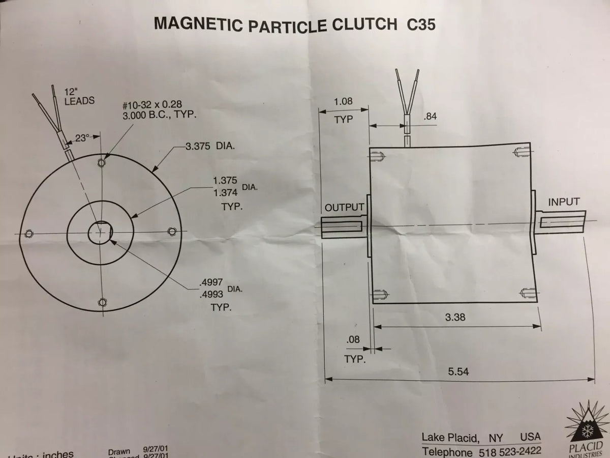 Placid Industries C35-24 Magnetic Particle Clutch with Frames on Both Ends