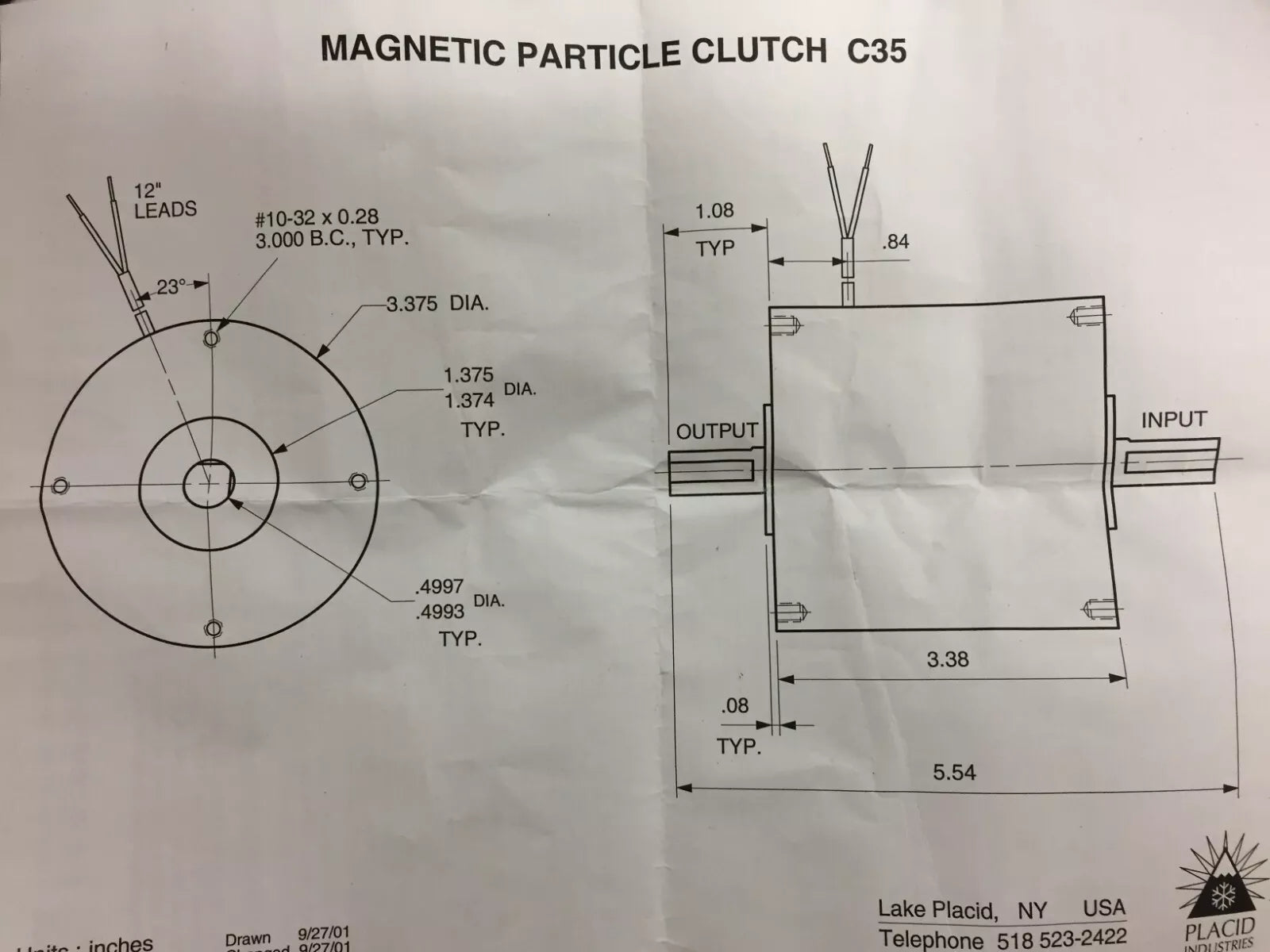 Placid Industries C35-24 Magnetic Particle Clutch with Frames on Both Ends