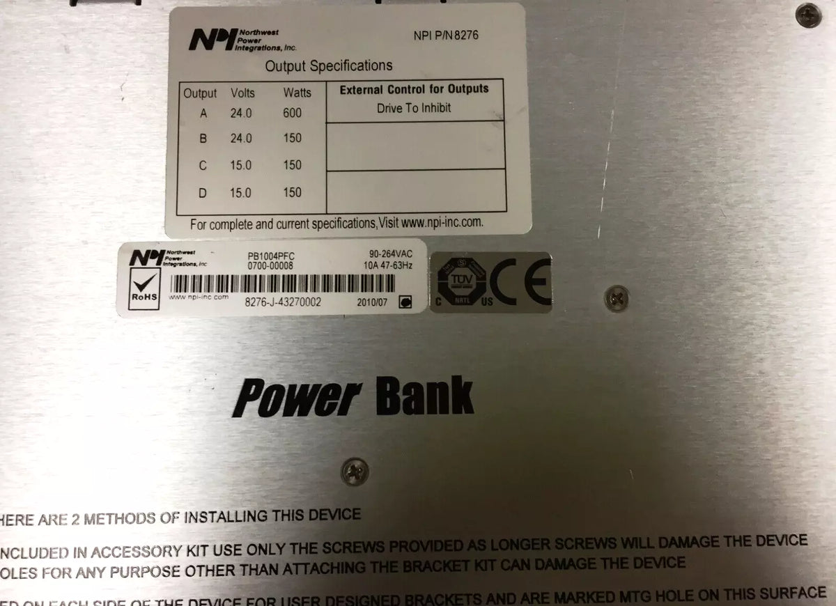 Northwest Power Integration (NPI) P/N 8276 Power Bank 90-264VAC, 10A, 47-63HZ