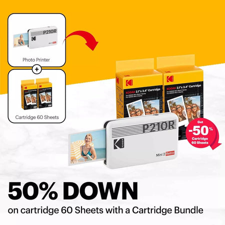 KODAK Mini 2 Retro 4PASS Portable Photo Printer 68 Sheets Bundle P210R
