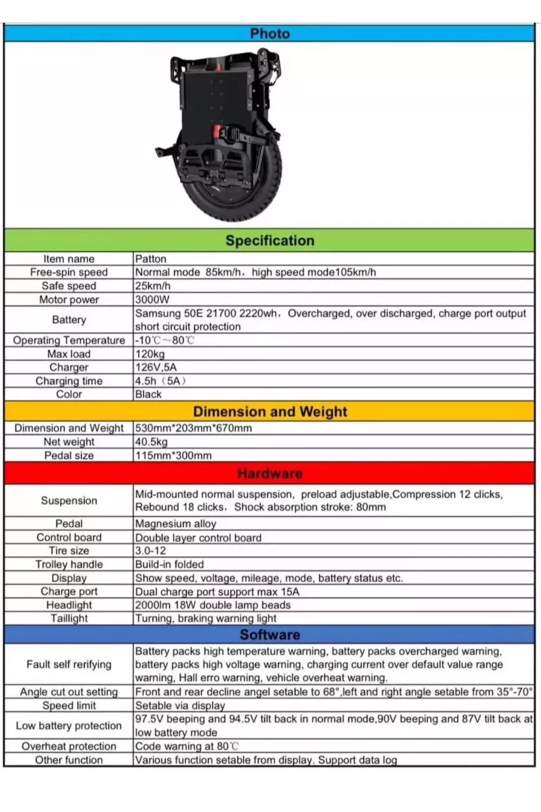 126V 2220WH 3000W 18-Inch Electric Unicycle Off-Road Mini Monowheel