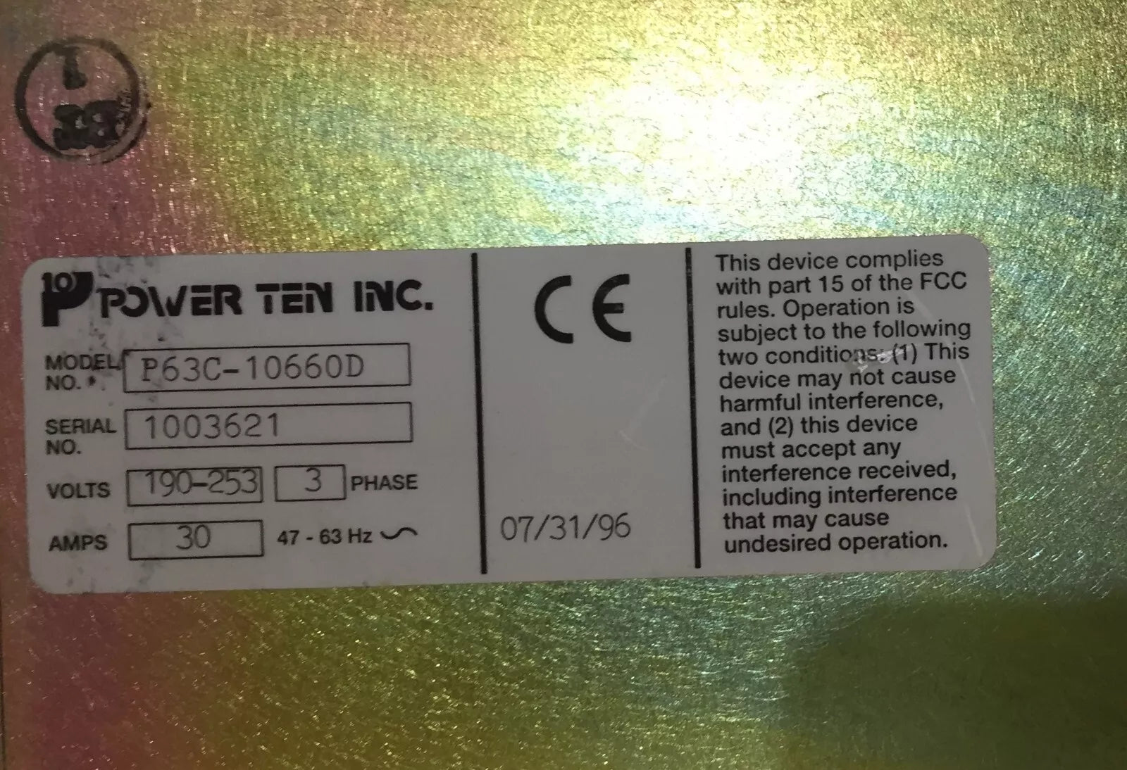 Power Ten P63C-10660D High Current Heavy Duty DC Power Supply