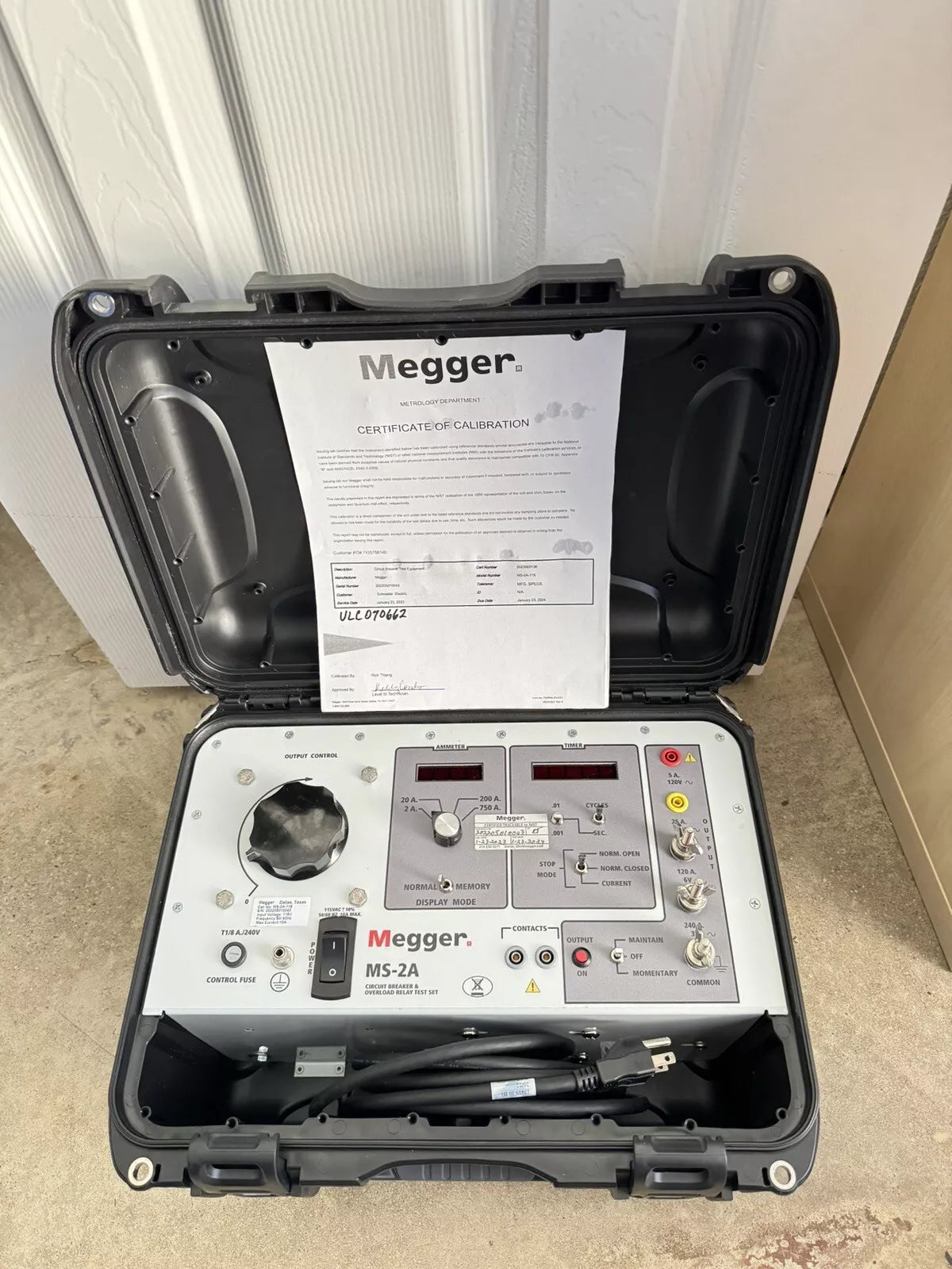 Megger MS-2A Circuit Breaker & Overcurrent Relay Test Set (Calibrated 2023-2024)