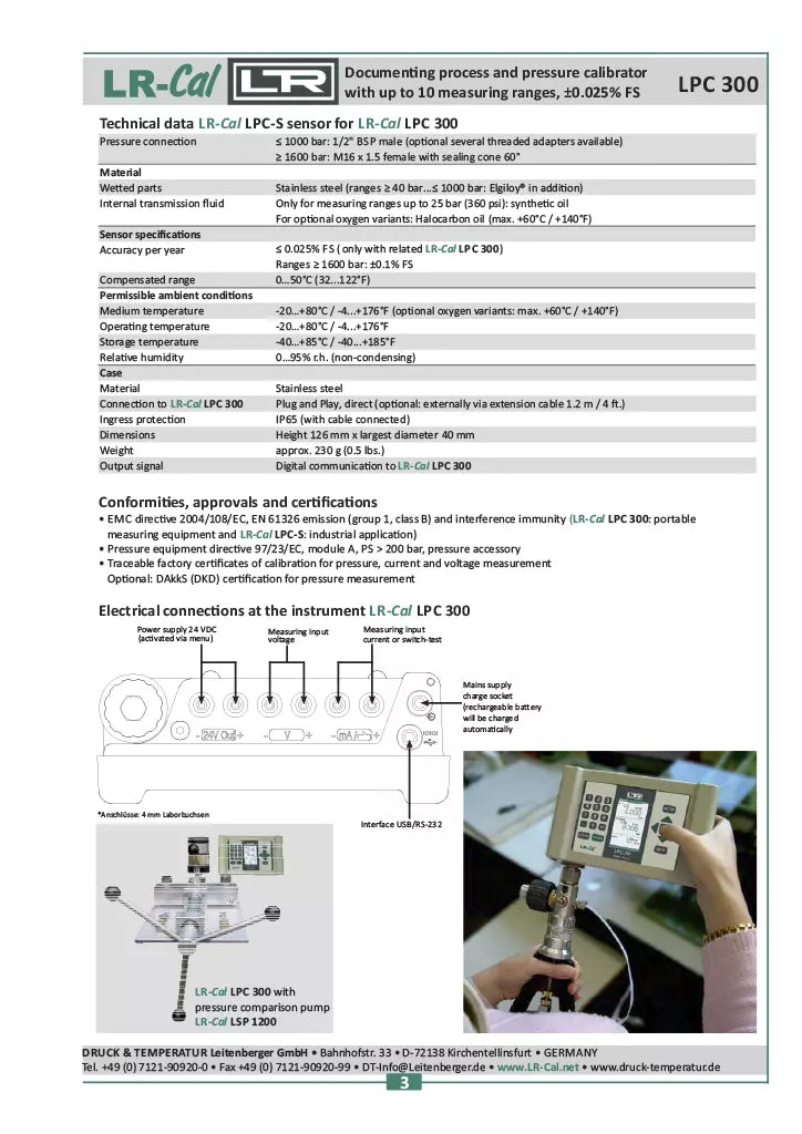 LR-Cal LPC 300 Documenting Process Calibrator w/ Pressure Sensor -14 to +565 PSI