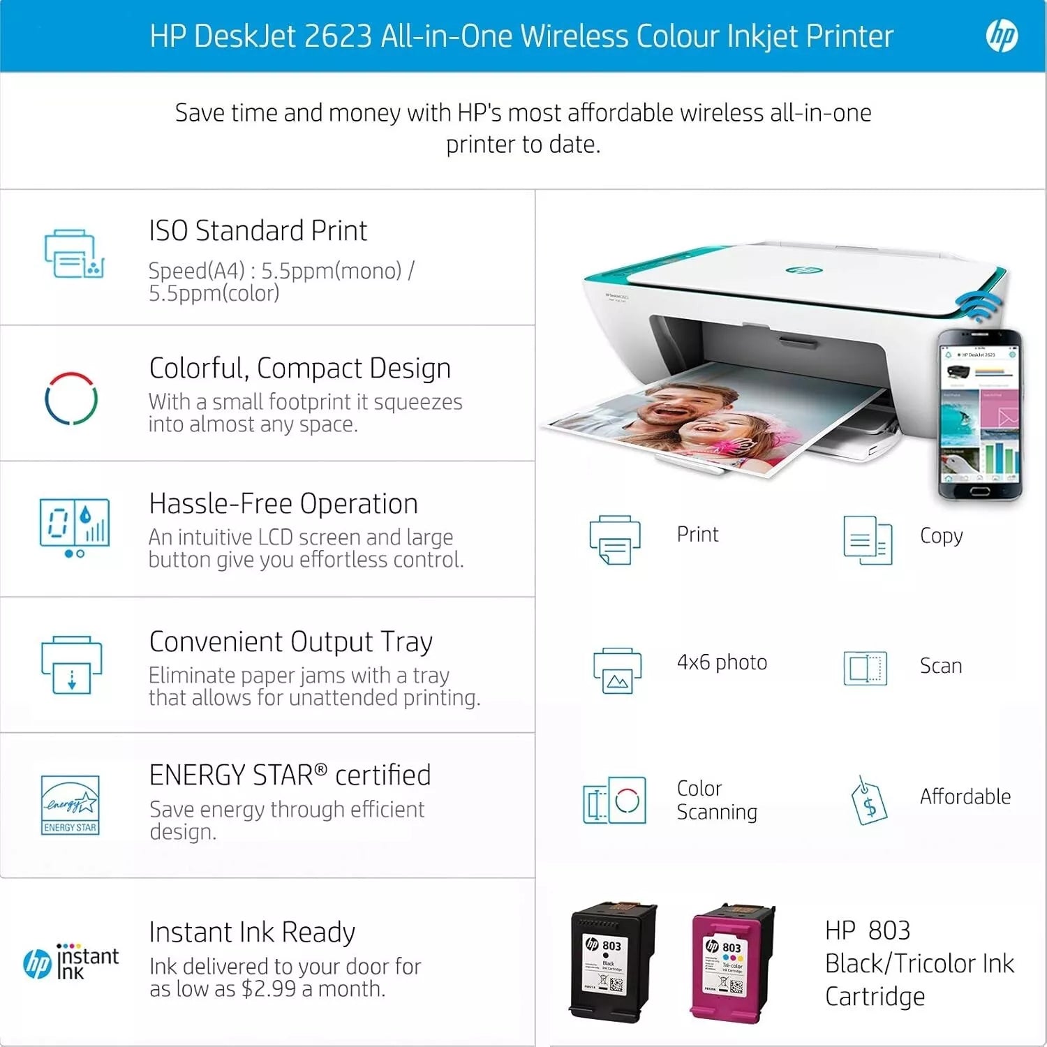 HP DeskJet 2623 All-in-One Wireless Color Inkjet Printer with Voice-Activated Printing