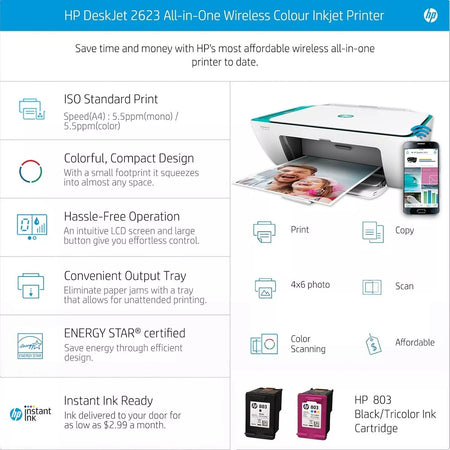 HP DeskJet 2623 All-in-One Wireless Color Inkjet Printer with Voice-Activated Printing
