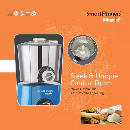 SmartFingers Masala + Table Top Masala Wet Grinder 230V 50Hz, 2 Liter, Blue