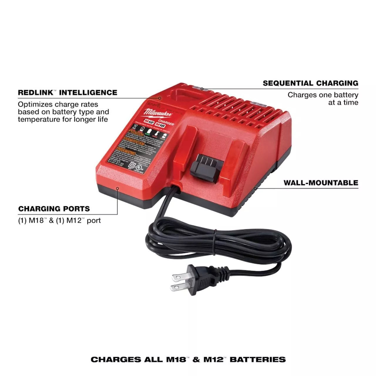Milwaukee 48-59-1812 M12orM18 18V and 12V Multi Voltage Lithium Ion Battery Chgr