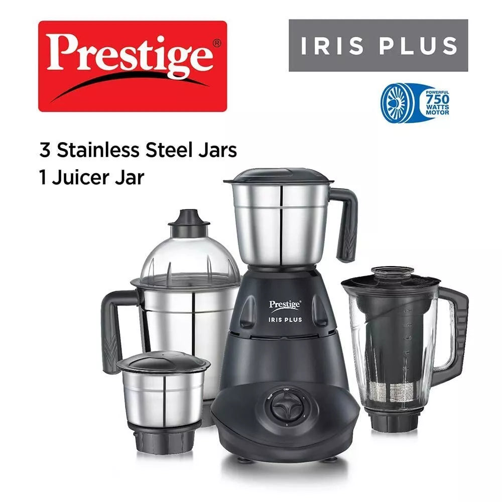 Prestige 750 Watts Iris Plus Mixer Grinder with 4 Jars 3 Stainless Steel 220 V