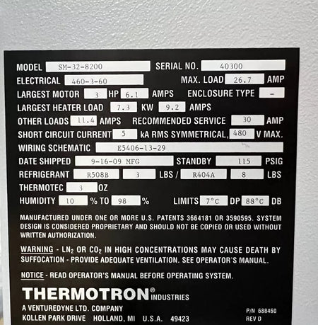 Thermotron SM-32C-8200 Environmental Test Chamber with Humidity SN 40300